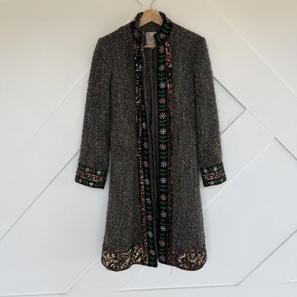 Vintage Nanette Lepore Embroidered Embellished Sequin Wool Blend Coat Size 4